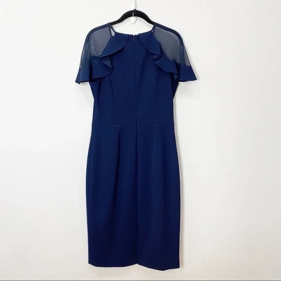 Eliza J Ruffle Shoulder Cocktail Dress Navy Scuba Crepe Wedding Evening Party - Picture 8 of 14